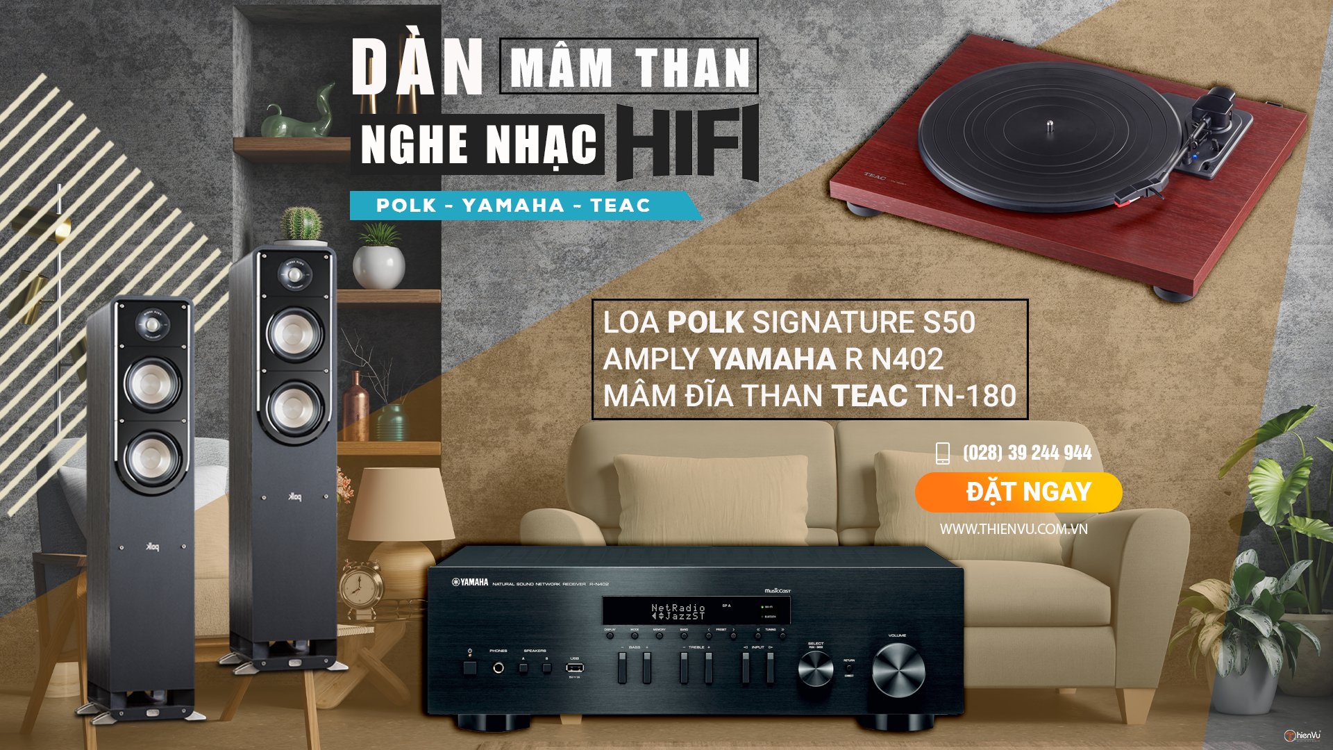 dàn nghe nhạc mâm than Teac Tn 180bt- Polk Signature 50